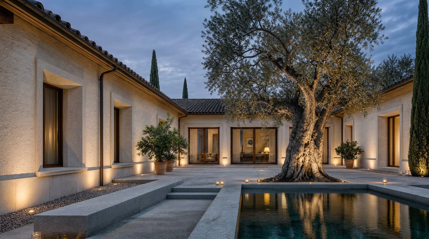 Hemp-lime Portuguese home at dusk